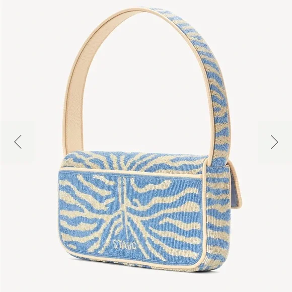 NWT STAUD Tommy Beaded Bag, Light Blue/Cream Zebra - Picture 3 of 4